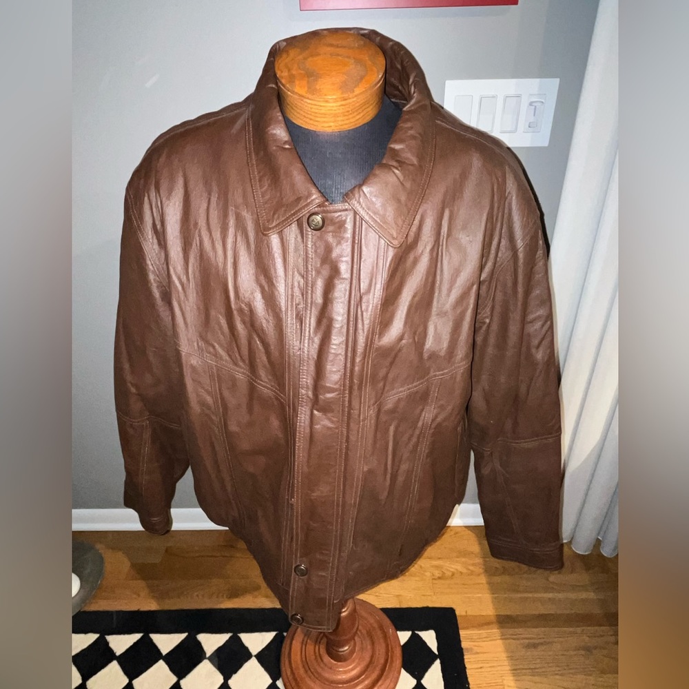 brown mens leather jacket.  The great seal of the states of Oklahoma vtg 1907.
